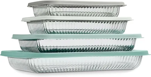 Vista 11 de COOK WITH COLOR - Juego de 8 piezas de refractarios profundos de vidrio con tapas de plástico, para hornear y almacenar alimentos, aptos para Azul