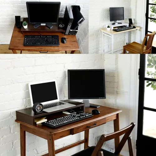 Vista 7 de Yamazen MDTS-6025 (CCB) Wooden Monitor Stand, Scratch Dirt, Water and Heat Resistant, Compact, Computer Stand, Width 23.6 x Depth 9.8 x Height 3.1