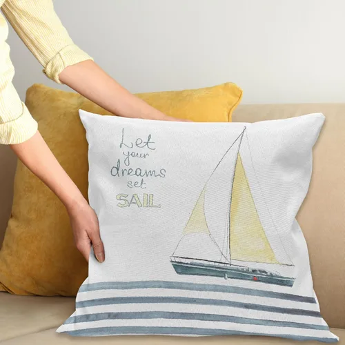 Vista 2 de Ambesonne Funda de cojín náutica, Let Your Dreams Set Sail Words Stripes Yacht Interior Navigation Theme, funda de almohada decorativa cuadrada, 16