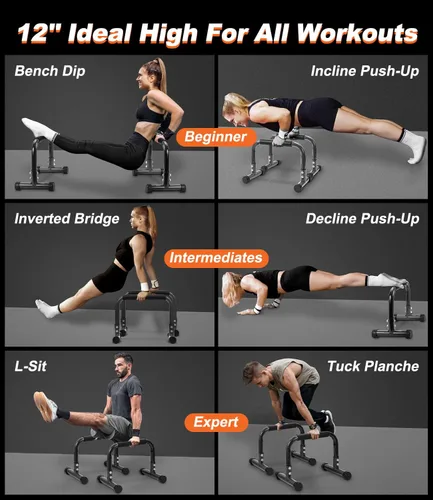 Vista 4 de Barra de empuje hacia arriba, barras de paraletas antideslizantes de 12 pulgadas de alto y barras de inmersión con asas de espuma