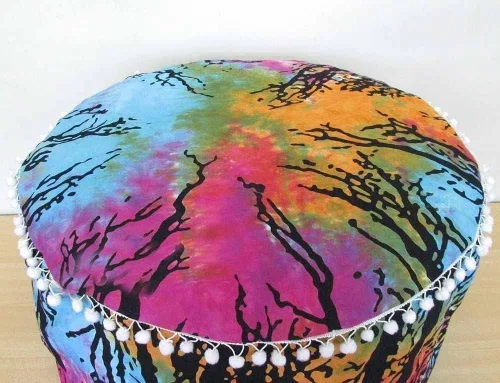 Vista 2 de Cojín otomano con diseño de mandala de langosta, diseño de collage bohemio, decoración de dormitorio, reposapiés, funda de almohada de algodón