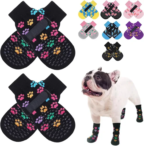 Vista 23 de SCENEREAL Calcetines antideslizantes para perros para evitar lamer patas para suelos de madera dura, zapatos de perro de doble cara botas