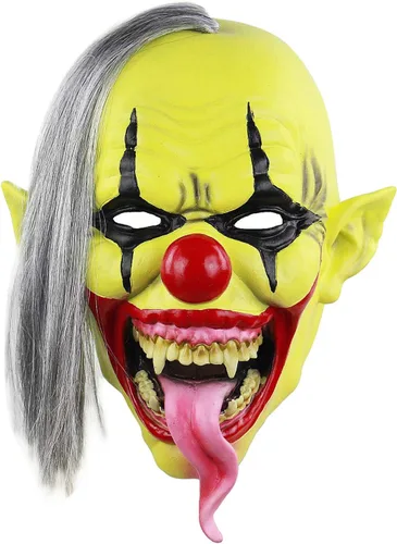 Vista 2 de SIQITECHNO Máscara de payaso verde con pelo, máscara de miedo de Halloween, disfraz de terror, accesorios de fiesta