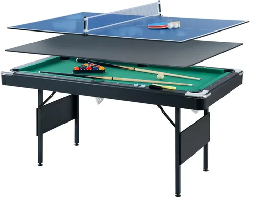 Vista 9 de Mesa de billar 3 en 1, mesa de billar plegable de 65.75 pulgadas con mesa de ping pong y parte superior de comedor, mesa de juego múltiple incluye