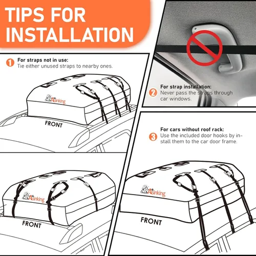 Vista 7 de Asinking Bolsa de techo para automóvil, bolsa de carga superior de 15 pies cúbicos, impermeable para todos los autos con/sin estante, incluye