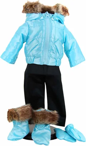 Vista 7 de The Queen's Treasures Ropa de muñeca de bebé de 15 pulgadas, juego de dos ropa de invierno completa rosa y azul. Dos trajes de esquí al aire libre