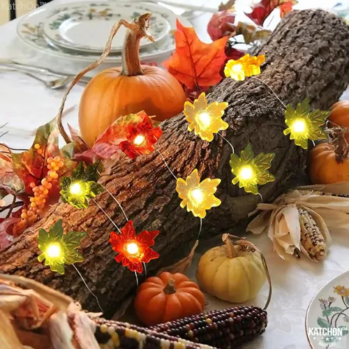 Vista 8 de KatchOn Guirnalda de otoño con luces – 7 pies, 20 LED, 8 modos de luz Luces 3D de Acción de Gracias funcionan con pilas, decoraciones de otoño