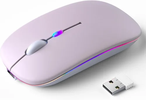 Vista 11 de KANMABPC Mouse inalámbrico Bluetooth – Recargable, silencioso, modo dual (Bluetooth 5.2 y USB) con luces LED – Portátil para laptop, escritorio