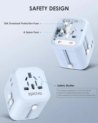 Vista 6 de EPICKA Adaptador de viaje universal de 35W con 2 tomas de CA, adaptador de enchufe de viaje europeo con carga rápida PD, adaptador de corriente