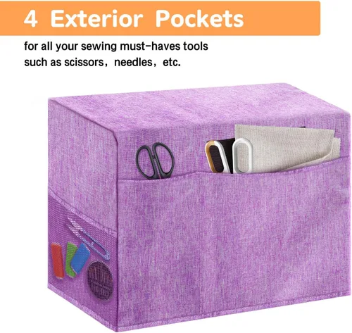 Vista 4 de Funda para máquina de coser Boczif con bolsillos de almacenamiento para accesorios y asa lateral, funda protectora contra el polvo compatible