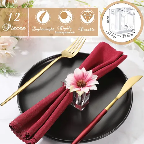Vista 2 de Meanplan 12 servilleteros de flores de acrílico transparente, juego de floreros cuadrados a granel para bodas, decoración de mesa de banquetes