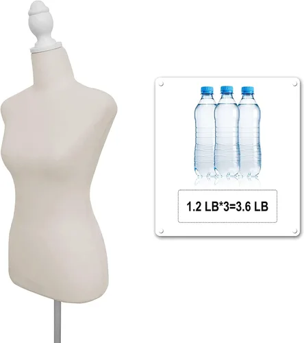 Vista 5 de Maniquí de torso femenino con soporte de trípode ajustable para exhibición de vestidos y joyas (beige)