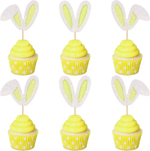 Vista 10 de Ercadio 24 piezas de decoración para tartas, con temática de conejo de Pascua para cumpleaños de primavera, suministros de fiesta de baby shower