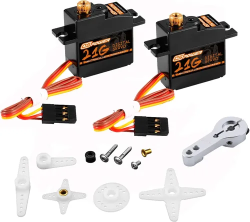 2 piezas de servo digital mini 21G, kit de motor de servos micro RC de engranaje de dirección de metal completo con cuerno de servo de 25T para