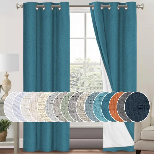 Vista 117 de PrinceDeco Cortinas con textura de lino 100% opacas de 64 pulgadas de largo, juego de 2 paneles de cortinas de lino opacas con forro aislante Arena