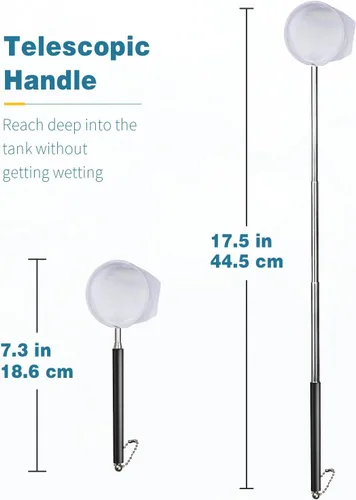 Vista 5 de Red de acuario Pawfly - Red de 5,1 cm para camarones y peces bebés con mango de acero inoxidable extensible para peceras pequeñas y estanques