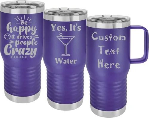 Vista 10 de Vasos personalizados con asa, tapa a prueba de salpicaduras, texto grabado o diseño en Estados Unidos, vaso personalizado de acero inoxidable de 20