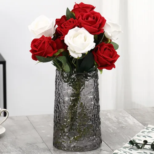 Vista 40 de Juego de 4 jarrones de vidrio transparente, pequeños jarrones para flores, florero para ramo, moderno jarrón de vidrio acanalado para sala de estar