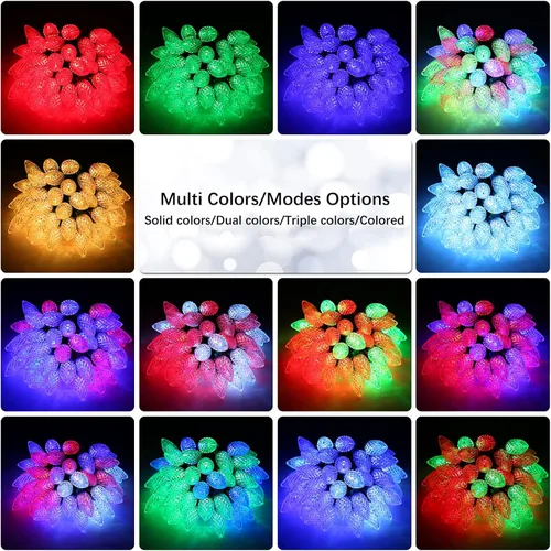 Vista 6 de Brizled Luces de Navidad RGB C9 para exteriores, 66 pies, 100 luces LED que cambian de color, luces de Navidad con control remoto conectables, luces
