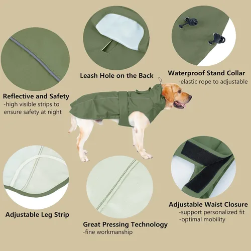 Vista 3 de Chubasquero ajustable impermeable para perros, chaqueta de lluvia ligera para mascotas para cachorros con tira reflectante para perros pequeños
