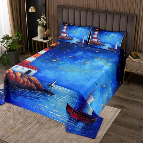 Vista 8 de Erosebridal Juego de colcha náutica costera con anclaje, ropa de cama de playa de verano, tamaño individual, estilo clásico, juego de edredón de 2