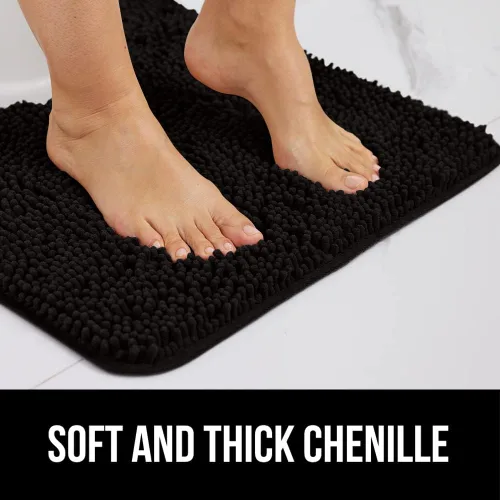 Vista 3 de Gorilla Grip - Tapete de baño de felpilla gruesa, suave y absorbente, secado rápido, de microfibra, con reverso de caucho, para piso de ducha, Negro