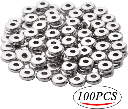Vista 2 de 100 cuentas espaciadoras de disco plano de 0.236 pulgadas de acero inoxidable, redondas, espaciadores de cuentas sueltas, dijes espaciadores