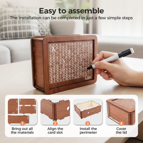 Vista 5 de Cash Vault Caja de ahorro de madera, caja de desafío de ahorro de madera, caja de ahorro de efectivo de madera, alcancía, caja de dinero de madera