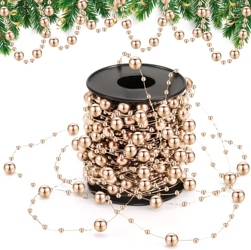 Vista 13 de Pangda Guirnalda de cuentas artificiales de 65.6 pies, cadena de cuentas de plástico, rollo de adornos para manualidades, árbol de Navidad, boda