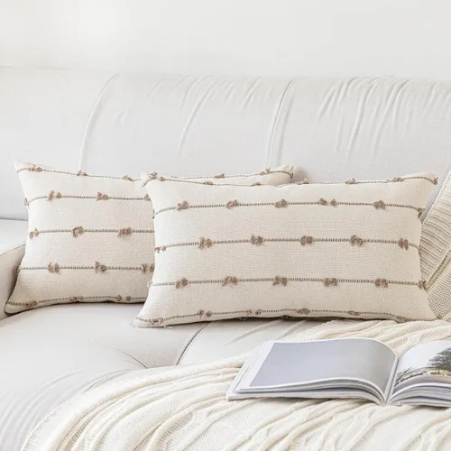 Vista 20 de YEENAASY Fundas de Cojines Decorativos Boho 16x16 Juego de 2 Modernas Estilo Granja Funda de Cojín Decorativa con Mechones Fundas de Almohadas