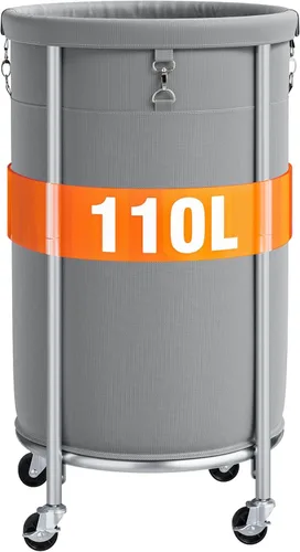 Vista 14 de ELYKEN Cesta de lavandería con ruedas, cesta de ropa rodante de 110L, carrito de lavandería redondo con estructura de acero y bolsa removible, 4