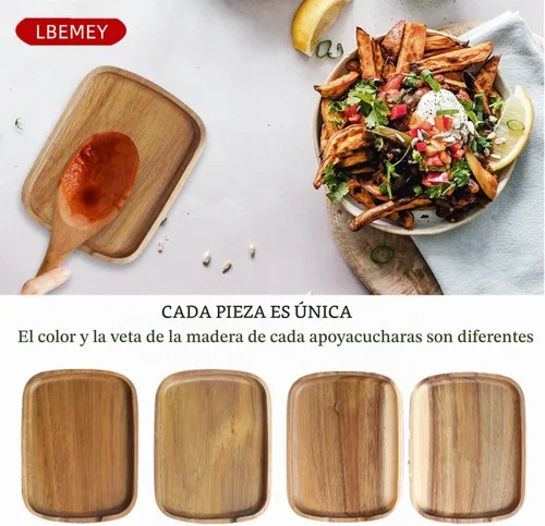 Vista 6 de Soporte de cuchara de madera de acacia de 5.9 pulgadas para estufa, soporte rectangular liso para cuchara de madera para encimera de cocina con pies