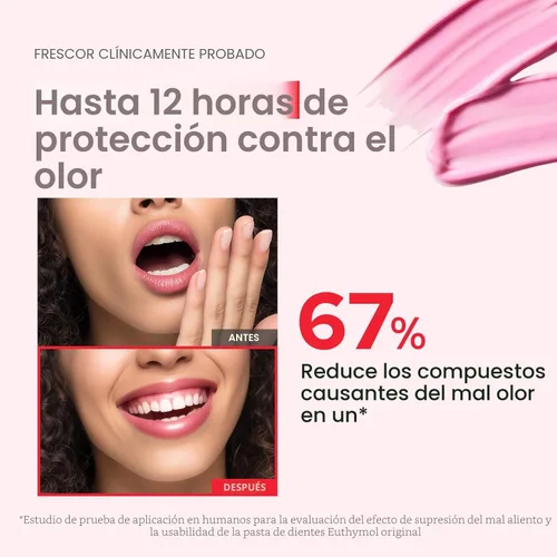 Vista 4 de EUTHYMOL Pasta de dientes rosa original (3.7 fl oz/paquete de 1) - Pasta de dientes sin flúor para dientes sensibles y encías. Mal aliento