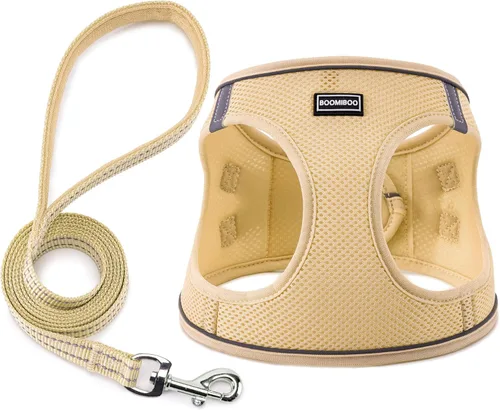 Juego de arnés para perro con correa, arnés reflectante ajustable sin tirones para cachorros y gatos pequeños, medianos y grandes, color beige, XXS