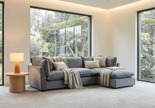 Vista 24 de Iroomy Sofá modular seccional, sofá de nube de gran tamaño - otomano - Beige Premium Chenille, Without Compress, Oversized, Cloud Comfort, Thick