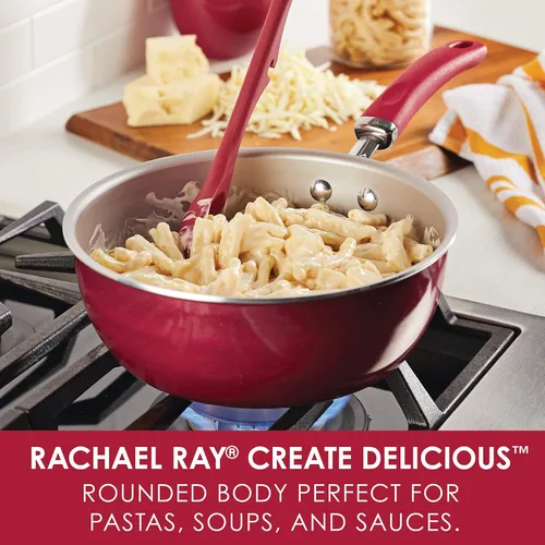 Vista 2 de Rachael Ray Create Delicious - Sartén antiadherente para saltear/multiusos con tapa, 3 cuartos, color rojo brillante