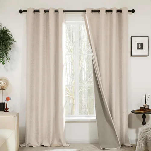 Vista 12 de Deconovo Cortinas 100% opacas, cortinas de sala de estar, cortinas opacas para dormitorio, 2 paneles, caramelo jacquard, 52 x 63 pulgadas