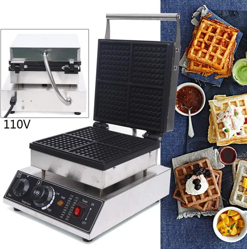 Vista 3 de Commercial Waffle Maker 4Pcs Electric Waffle Machine 110V Square Belgian Waffle Maker Waffle Baker 2000W Temperature and Time Control Waffle