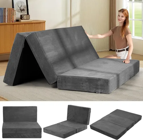 Vista 10 de Colchón de tres pliegues de 6 pulgadas, tamaño individual, sofá cama plegable con funda extraíble lavable, colchón de futón plegable de espuma