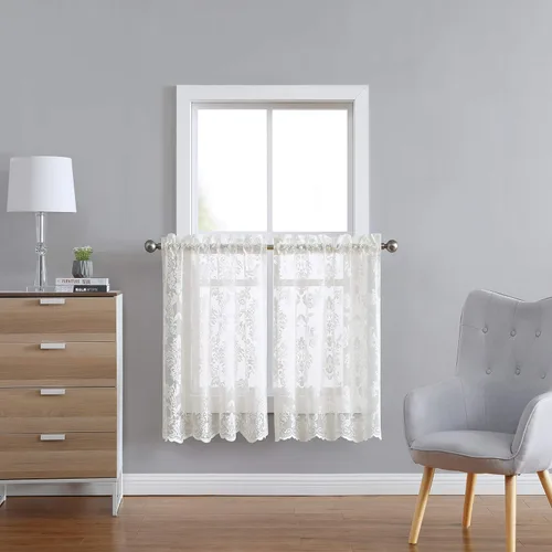 Vista 8 de Cortinas de encaje LinenZone para cocina. Tratamiento para ventana de cocina o ventana pequeña. Las capas de café se pueden combinar con swags