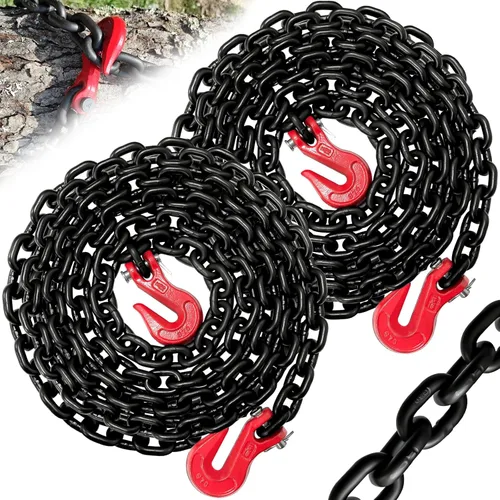 Vista 21 de Cadena de remolque de 1/4 pulgadas, cadena de troncos G80 con ganchos de agarre de horquilla G70 para remolque, cadena resistente de 20 pies