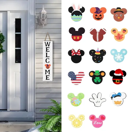 Vista 9 de Linda señal de bienvenida estacional intercambiable de ratón, señal de bienvenida a nuestro hogar con 20 piezas intercambiables de vacaciones