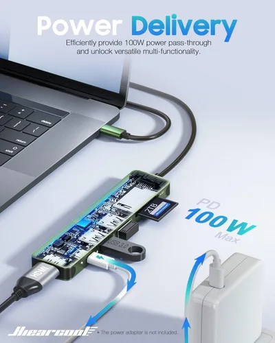 Vista 3 de Hiearcool - Adaptador HUB con USB C y 7 puertos en 1 de USB C a HDMI compatible para laptops Thunderbolt 3 y 4, MacBook Pro, Air, Dell, Lenovo, HP