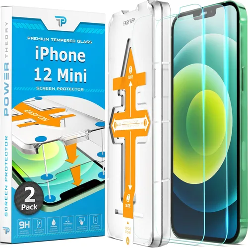 Power Theory Paquete de 2 protectores de pantalla para iPhone 12 Mini, vidrio templado resistente a los golpes [dureza 9H], kit de fácil