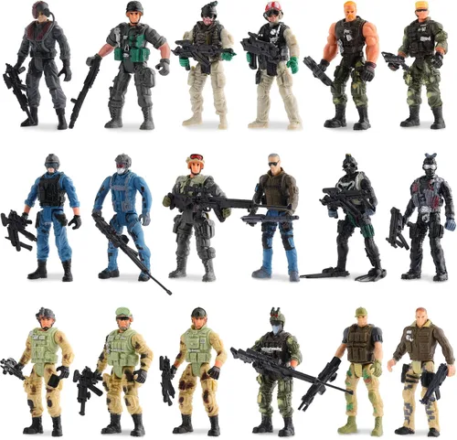 18 Pcs Special Forces Army Men Soldier Combat Movable Action Figures Army Guys Plastic Toy Soldiers Playsets Military Toy Men with Military Weapons