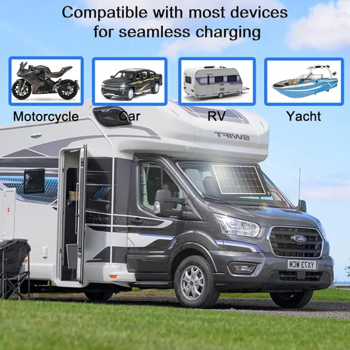 Vista 3 de Kit de panel solar de 20 W y 12 V con controlador mejorado para aplicaciones de automóviles, caravanas, motocicletas y marinas
