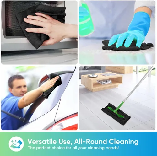 Vista 5 de HOMEXCEL Paños de limpieza de microfibra negros, paquete de 10 toallas de microfibra para automóviles, trapos de limpieza sin pelusa y arañazos