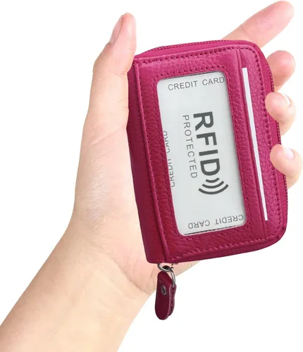 Vista 3 de Tarjetero RFID de bolsillo con ventana para ID, piel genuina, S, Rosa