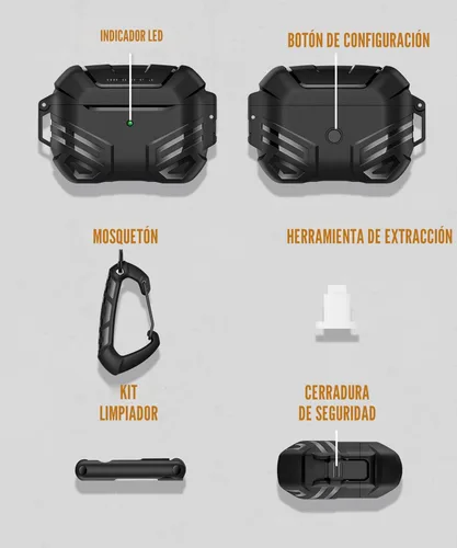 Vista 7 de MOBOSI Funda para AirPods Pro 2 con cerradura, compatible con funda Airpod Pro de 2ª/1ª generación, funda protectora de grado militar con kit