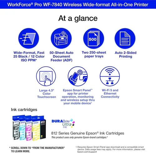 Vista 3 de EPSON, WorkForce Pro WF-7840 - Impresora inalámbrica todo en uno de gran formato con impresión automática a 2 caras hasta 13x19 pulgadas, ADF de 50